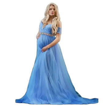Нова рокля за бременни с къси ръкави за фотосесия Дантелена рокля за бременни Разтягащи се рокли Дрехи за фотография за бременни Подпори за снимки