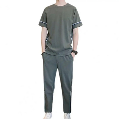 2 buc/set de vară, ținută sport ocazională pentru bărbați, cu mâneci scurte, cu mâneci scurte, tricou cu cusături, set de pantaloni de jogging, îmbrăcăminte de stradă
