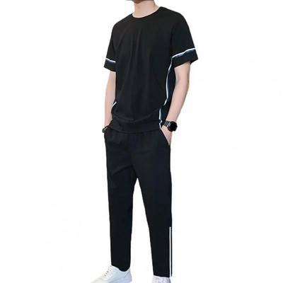 2 buc/set de vară, ținută sport ocazională pentru bărbați, cu mâneci scurte, cu mâneci scurte, tricou cu cusături, set de pantaloni de jogging, îmbrăcăminte de stradă