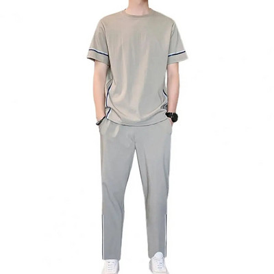 2 buc/set de vară, ținută sport ocazională pentru bărbați, cu mâneci scurte, cu mâneci scurte, tricou cu cusături, set de pantaloni de jogging, îmbrăcăminte de stradă