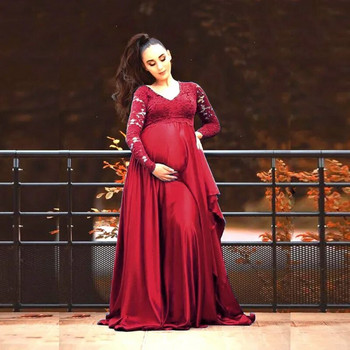 Нови дантелени шифонови реквизити за бременни снимки Дълга рокля Сладки рокли за бременни Елегантна макси рокля за бременни жени за фотосесия