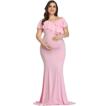 Нови рокли за бременни Реквизит за снимки за бременни Рокля с големи размери Елегантна изискана памучна фотосесия за бременни Дамска дълга рокля