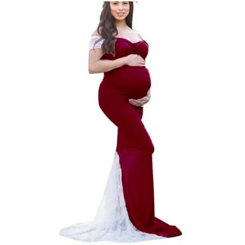 Φορέματα εγκυμοσύνης για φωτογράφιση χωρίς ώμους ελαστικό ροζ βαμβακερό φόρεμα για έγκυο μακρύ φόρεμα Τζέρσεϊ Ρούχα εγκυμοσύνης σε συν μέγεθος