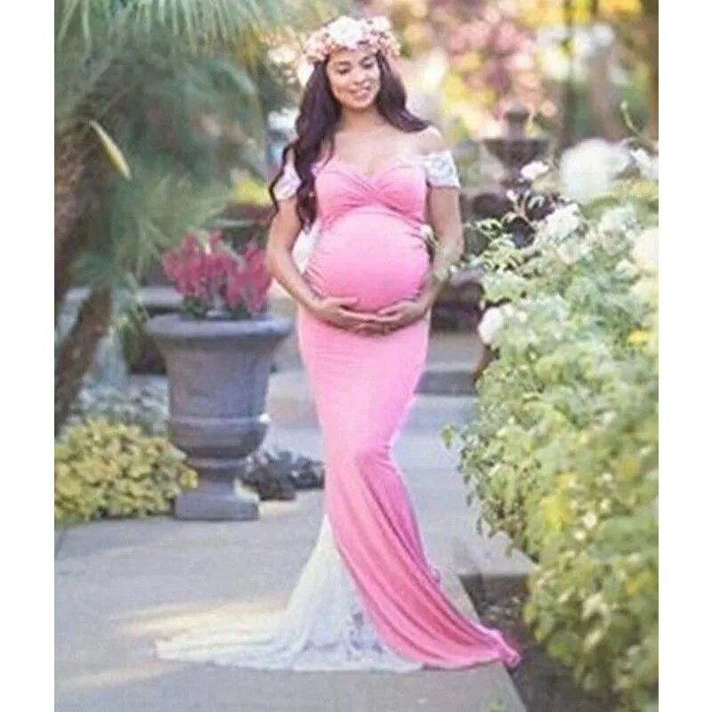 Rochii de maternitate pentru sedinta foto, fara umeri, elastic din bumbac roz, rochie lunga pentru gravida, rochie din jerseu, haine de sarcina, marime mare