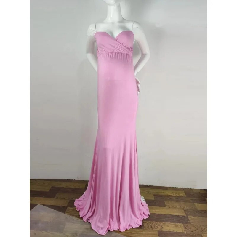 Rochii de maternitate pentru sedinta foto, fara umeri, elastic din bumbac roz, rochie lunga pentru gravida, rochie din jerseu, haine de sarcina, marime mare