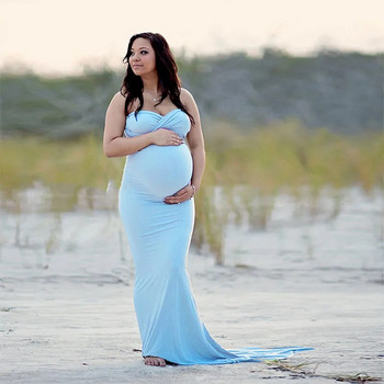 Секси реквизит за бременни снимки Рокли Дълга рокля за бременни за фотосесии за бебешко парти Макси рокля за бременни жени без рамене