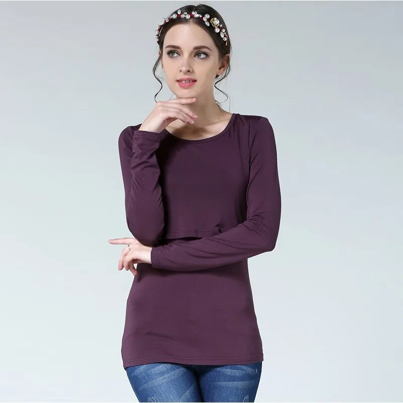 Moterims skirti rūbai žindymui Aptempti žindymo marškinėliai Nėščioms skirti drabužiai Nėščioms moterims Minkšti moteriški palaidinukai nėščiosioms