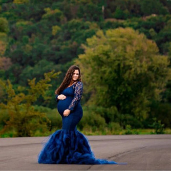 Φορέματα εγκυμοσύνης με μακριά μανίκια για φωτογραφική λήψη σέξι με δαντέλα ώμου Φορέματα μάξι φόρεμα εγκυμοσύνης Έγκυες γυναίκες Photography Prop