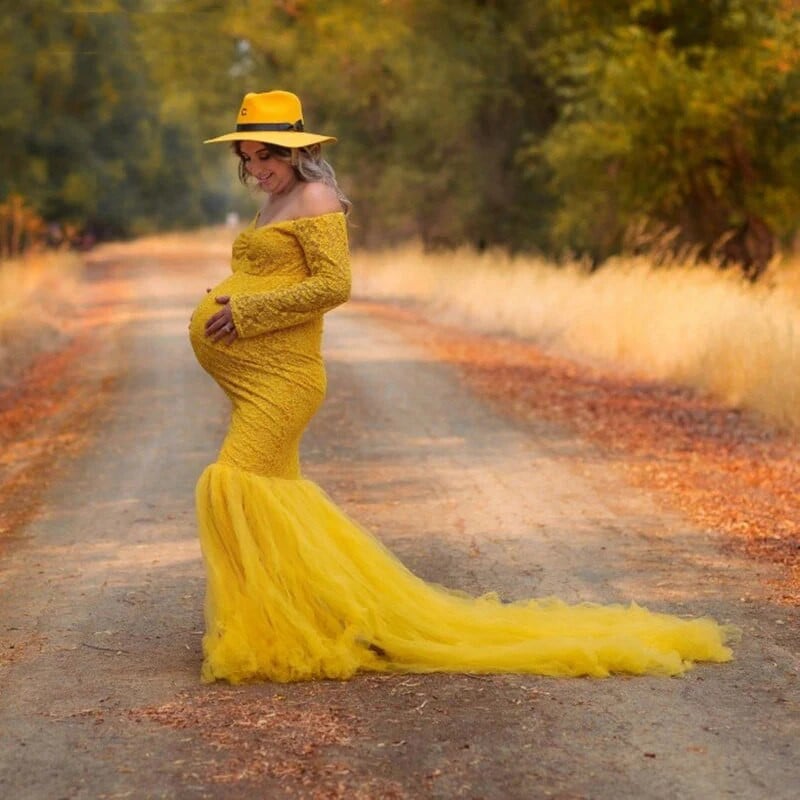 Trudničke haljine dugih rukava za fotografiranje Seksi trudničke haljine od čipke s otvorenim ramenima Maxi haljine za trudnice Rekviziti za fotografije