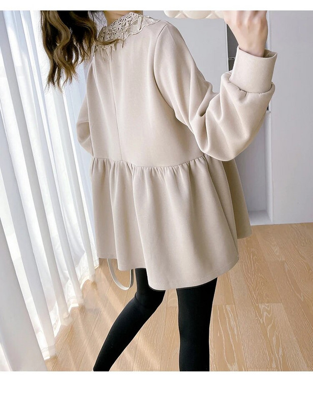 2024 m. pavasario Nauji nėščios moters marškinėliai ilgomis rankovėmis, saldūs nėriniuoti Peter Pan apykaklės ilgomis rankovėmis, palaidinės nėščioms moterims