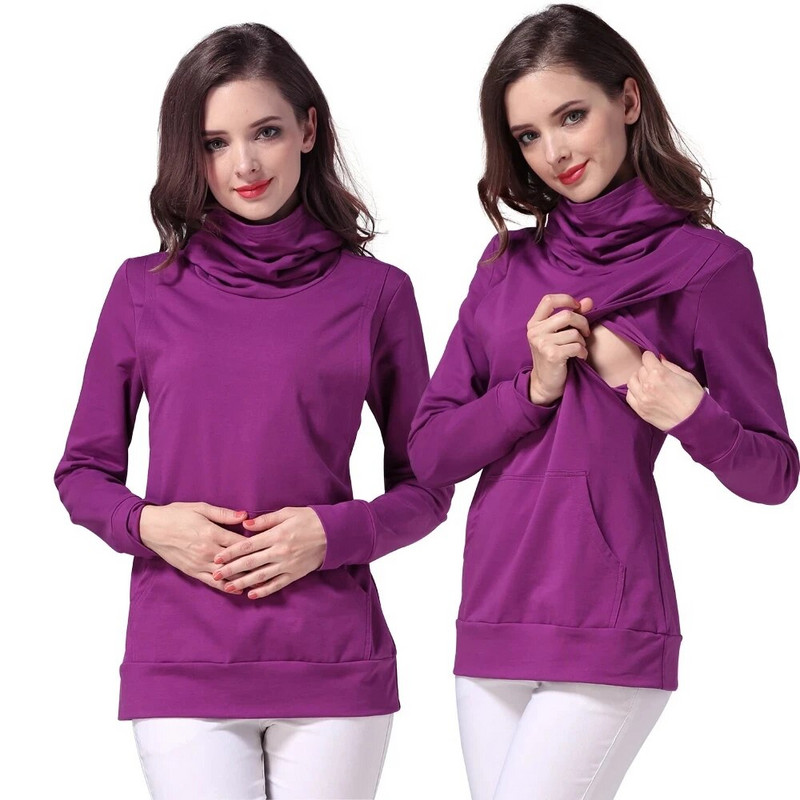 Téli garbós kismama felsők, szoptató ing, hosszú ujjú szülés utáni kabát, bő terhes női ruhák