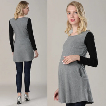 Emotion Moms Nursing Top Бързащи горнища Памучна пружина Дълги дрехи за бременни за бременни жени Тениска за бременни