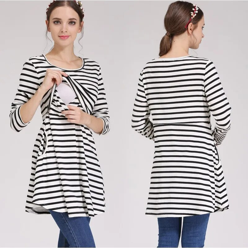 Emocijų Mamos Maitinančios viršutinės krūties palaidinės Medvilniniai spyruokliniai ilgi nėščiųjų rūbai nėščiosioms Motinystės marškinėliai