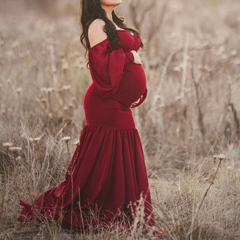 Рокля за бременни за фотосесия Секси жени с отворени рамене, шифон с дълги ръкави, русалка, макси рокля за бременност, реквизит за фотография