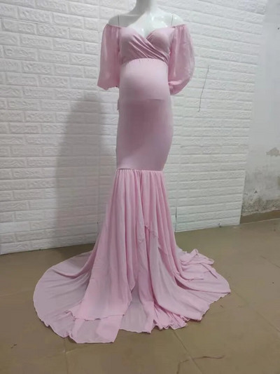 Rochie de maternitate pentru ședință foto femei sexy cu umeri șifon șifon mâneci lungi sirenă sarcină rochie maxi rochie accesorii fotografice