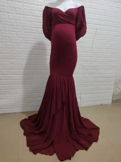 Rochie de maternitate pentru ședință foto femei sexy cu umeri șifon șifon mâneci lungi sirenă sarcină rochie maxi rochie accesorii fotografice