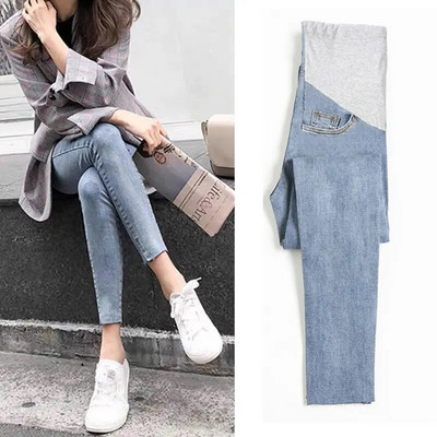 Égszínkék Kismama Nadrág Terhességi Ruhák Farmer farmer Leggings terhes nőknek Ruhák Szoptatós nadrág Capris M-2XL