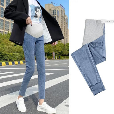 Égszínkék Kismama Nadrág Terhességi Ruhák Farmer farmer Leggings terhes nőknek Ruhák Szoptatós nadrág Capris M-2XL