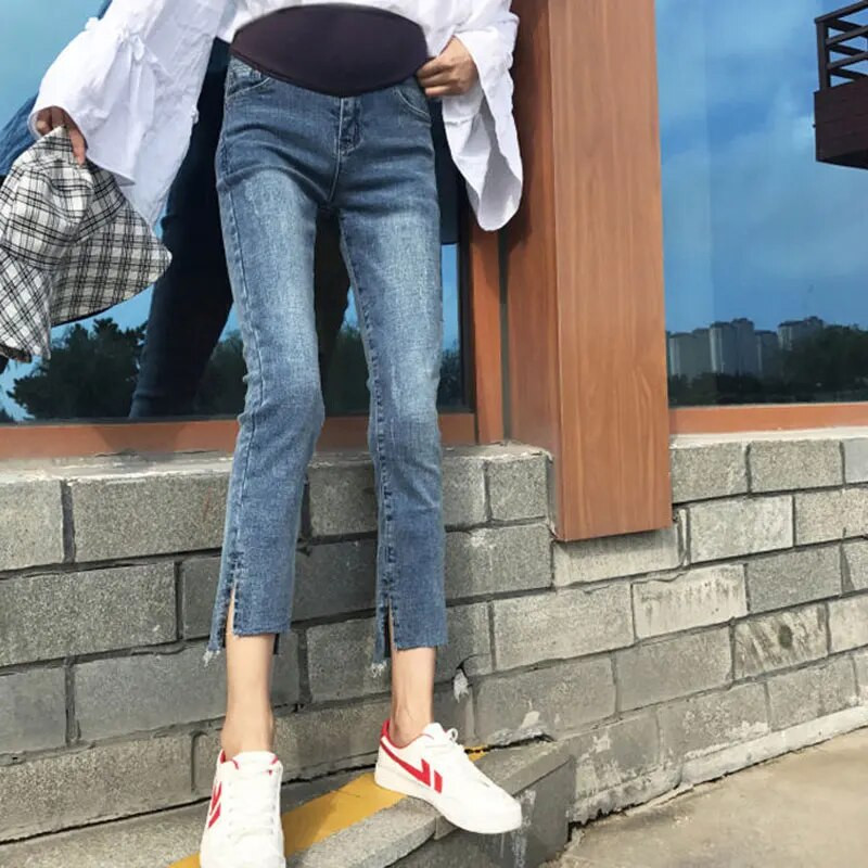 Dangaus mėlynos kelnės nėščiosioms Drabužiai Džinsai Džinsai Antblauzdžiai nėščiosioms Drabužiai žindymo kelnės Capris M-2XL