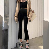 Koreai stílusú pamut kismama hasi nadrág tavaszi divat terhes hasnadrág szabálytalan alkalmi terhes női farmer bő