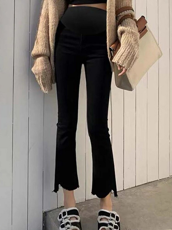 Koreai stílusú pamut kismama hasi nadrág tavaszi divat terhes hasnadrág szabálytalan alkalmi terhes női farmer bő