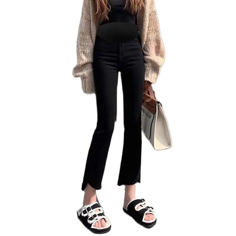 Koreai stílusú pamut kismama hasi nadrág tavaszi divat terhes hasnadrág szabálytalan alkalmi terhes női farmer bő