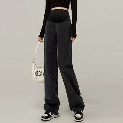 Pantaloni subțiri de denim cu picioare largi pentru maternitate, cu talie înaltă, până la podea, femei însărcinate, pantaloni casual cu burtă, blugi lungi de sarcină