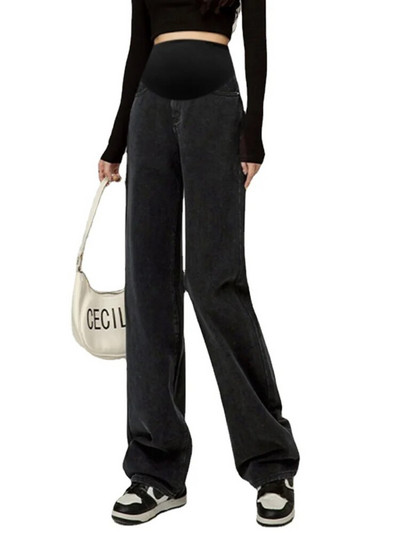 Pantaloni subțiri de denim cu picioare largi pentru maternitate, cu talie înaltă, până la podea, femei însărcinate, pantaloni casual cu burtă, blugi lungi de sarcină