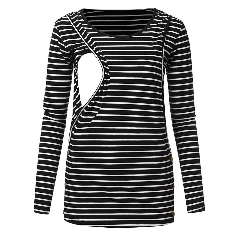 Moteriški laisvalaikio nėščioms moterims rūbai žindymo palaidinukai žindymo marškinėliai Nėštumas Motinystė Žindymas Žindymas Dryžuotas