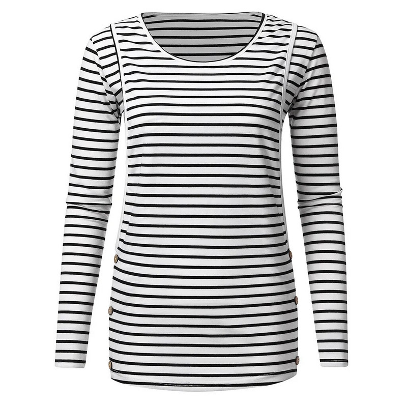 Moteriški laisvalaikio nėščioms moterims rūbai žindymo palaidinukai žindymo marškinėliai Nėštumas Motinystė Žindymas Žindymas Dryžuotas