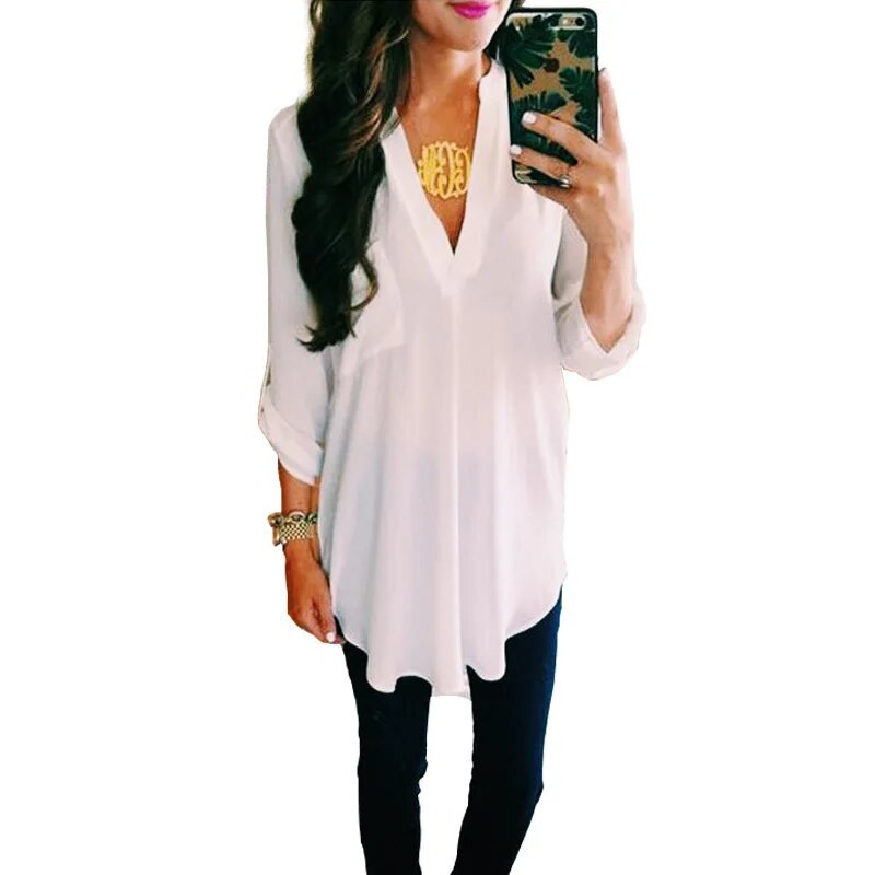 Μπλούζα σιφόν με λαιμόκοψη V εγκυμοσύνης Καλοκαιρινή μόδα Ρούχα εγκυμοσύνης Λευκά πουκάμισα χαλαρά μπλουζάκια μονόχρωμα ρούχα για έγκυες γυναίκες