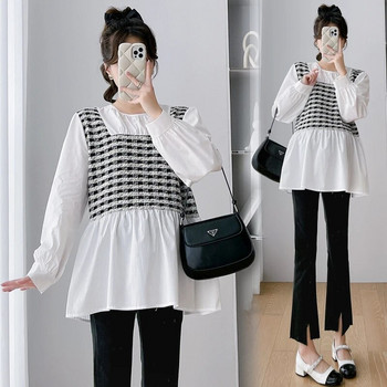 Пролетни корейски модни пачуърк блузи за бременни Сладка прекрасна широка риза Дрехи за бременни жени Горнища за бременни черни бели