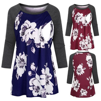 Пролетна флорална блуза за бременни Дамска тениска с 3/4 ръкави с флорални щампи за кърмещи дрехи за бременни майки кофта