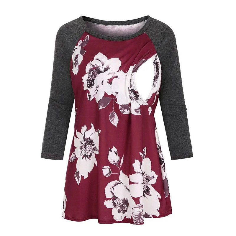 Ανοιξιάτικη μπλούζα εγκυμοσύνης λουλουδάτο γυναικεία μπλούζα με λουλούδια 3/4 μανίκια μπλουζάκι με εμπριμέ μπλούζες για θηλασμό Έγκυος Μητέρα Ρούχα κοφта