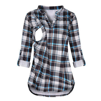 Дамска тениска за бременни и кърмене с V-образно деколте Едноцветни горнища с дълъг ръкав Дрехи за бременни