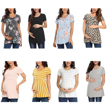 Μπλουζάκια για εγκυμοσύνη Liu&Q Μπλουζάκια για εγκυμοσύνη με κοντό μανίκι Ruching T-shirt εγκυμοσύνης με στρογγυλή λαιμόκοψη Καλοκαιρινά ρούχα