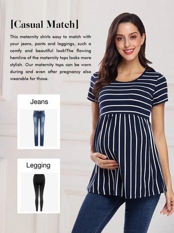 Μπλουζάκια για εγκυμοσύνη Liu&Q Μπλουζάκια για εγκυμοσύνη με κοντό μανίκι Ruching T-shirt εγκυμοσύνης με στρογγυλή λαιμόκοψη Καλοκαιρινά ρούχα