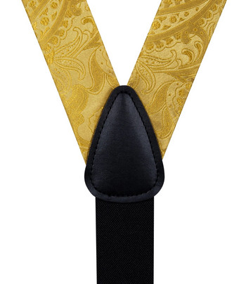Луксозни жълти мъжки тиранти Копринен ластик 6 щипки Презрамки Аксесоари за сватбено тържество Мъжки Y-образни тиранти Комплект папионка DiBanGu