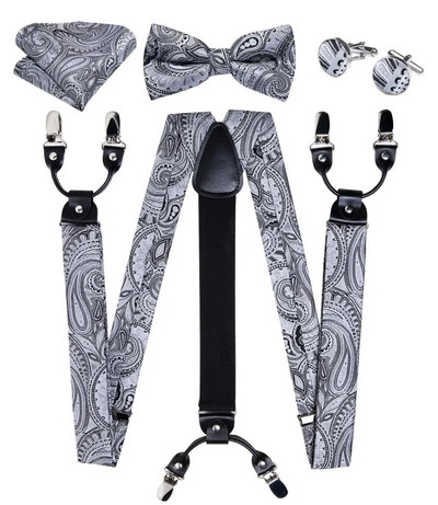 Πολυτελείς κίτρινες αντρικές ζαρτιέρες Μεταξωτές ελαστικές 6 κλιπς Τιράντες Αξεσουάρ για πάρτι γάμου Ανδρικές ζαρτιέρες Y-back Σετ παπιγιόν DiBanGu