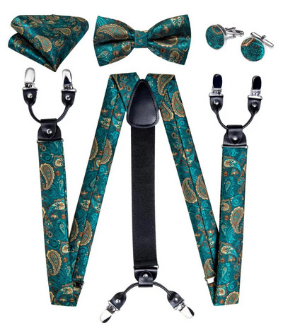 Πολυτελείς κίτρινες αντρικές ζαρτιέρες Μεταξωτές ελαστικές 6 κλιπς Τιράντες Αξεσουάρ για πάρτι γάμου Ανδρικές ζαρτιέρες Y-back Σετ παπιγιόν DiBanGu