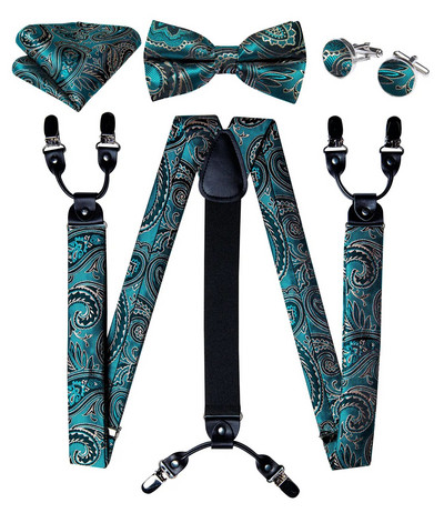 Πολυτελείς κίτρινες αντρικές ζαρτιέρες Μεταξωτές ελαστικές 6 κλιπς Τιράντες Αξεσουάρ για πάρτι γάμου Ανδρικές ζαρτιέρες Y-back Σετ παπιγιόν DiBanGu