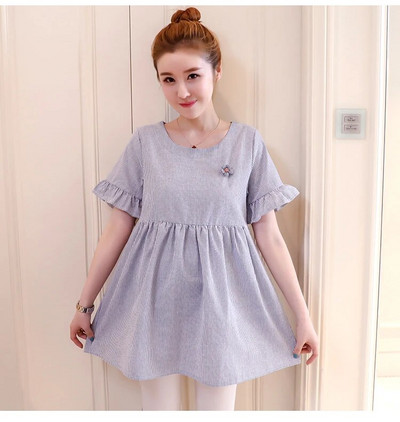 Kõrge vöökohaga lühikeste varrukatega O-kaelusega rasedatele triipudega särgid Mood lahtised rasedad puuvillased ja linased pluusid magusad topid