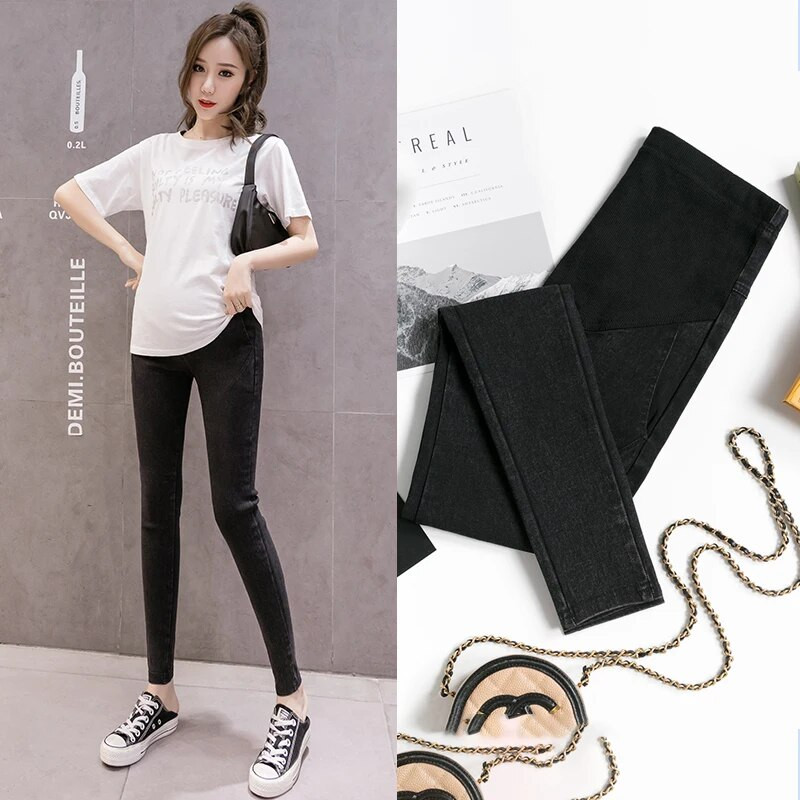 Rudens tamprus džinsas nėščiosioms siauri džinsai Reguliuojami pilvo kelnaitės Drabužiai nėščiosioms Pavasario nėštumo kelnės Premama