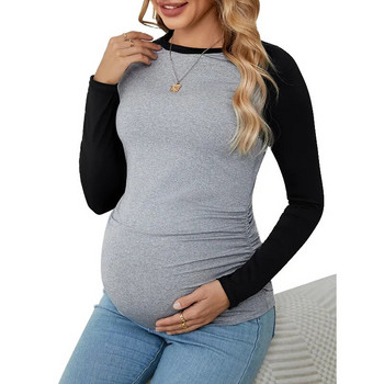 Пролет Есен Меко облекло за бременни Фитнес тениска с дълги ръкави за бременни жени Тениска за бременни йога