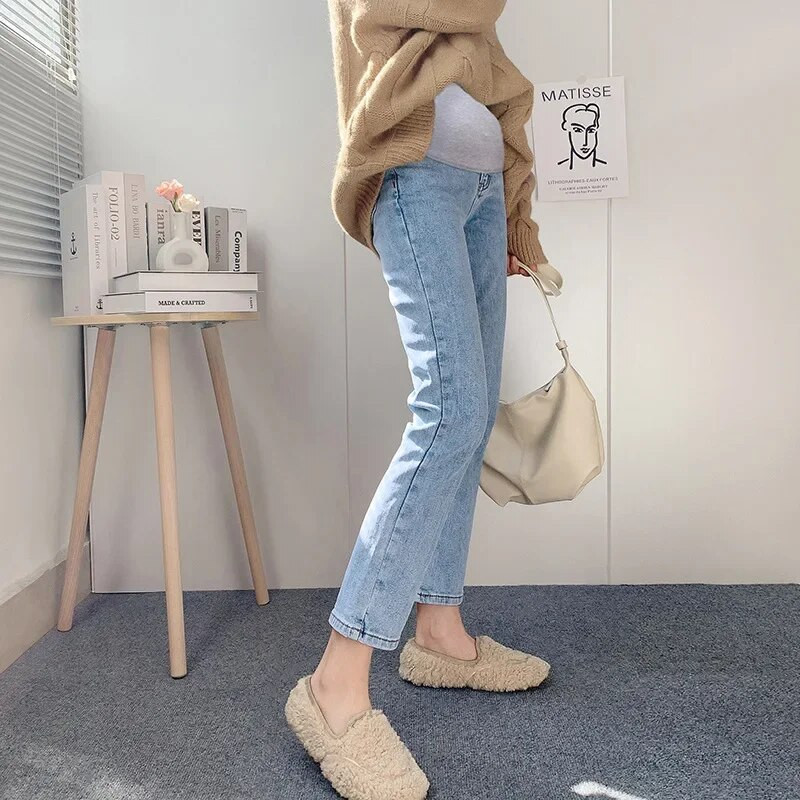 Kevad-sügismood Denim rasedusteksad Reguleeritava kõhuga vabaaja püksid rasedatele sirged raseduspüksid