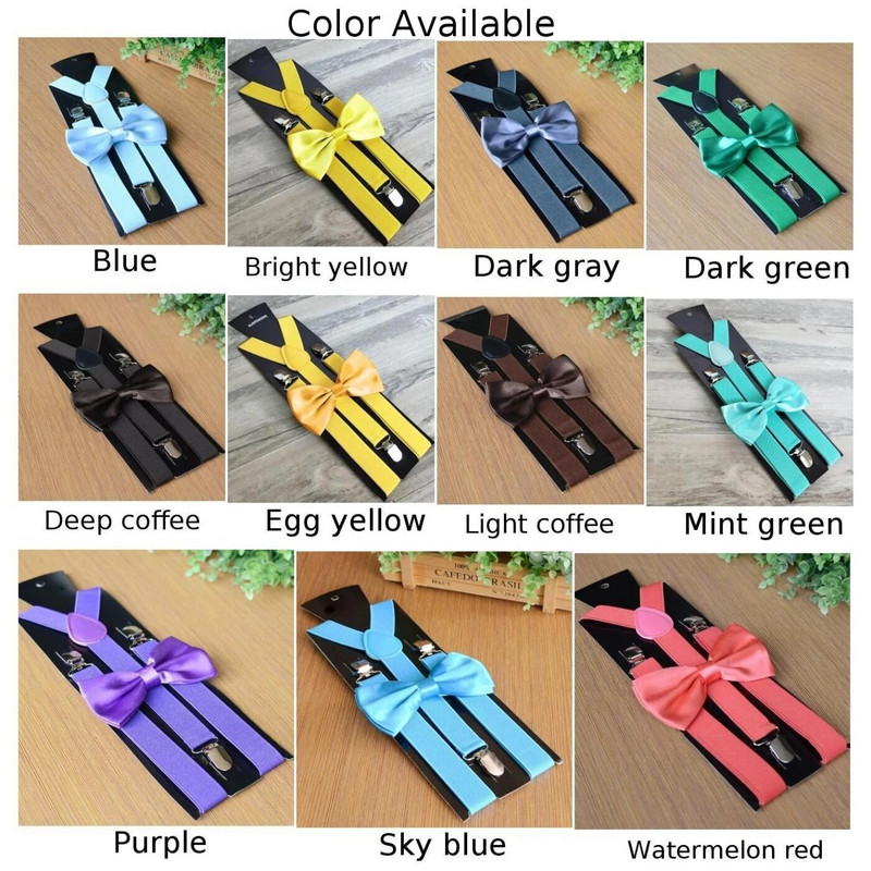 Bretele asortate pentru bărbați ocazional Bretele și papion Seturi combinate Costum de lux Bretele reglabile Y-Spate pentru bărbați Accesorii de petrecere