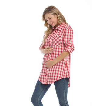Дрехи за бременни с дълъг ръкав Дамска риза, риза за кърмене, меко каре, блуза за кърмене, широк и голям размер