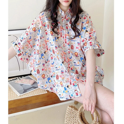 Cămăși din bumbac de maternitate cu mânecă liliac în stil coreean, cu mânecă scurtă, guler răsturnat, bluze pentru femeie însărcinată, cămașă de sarcină la modă