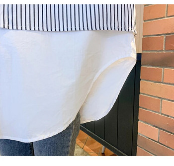 Сладки есенни ризи за бременни жени Памучни блузи за бременни на райета от пачуърк от две части, памучни блузи с голям размер