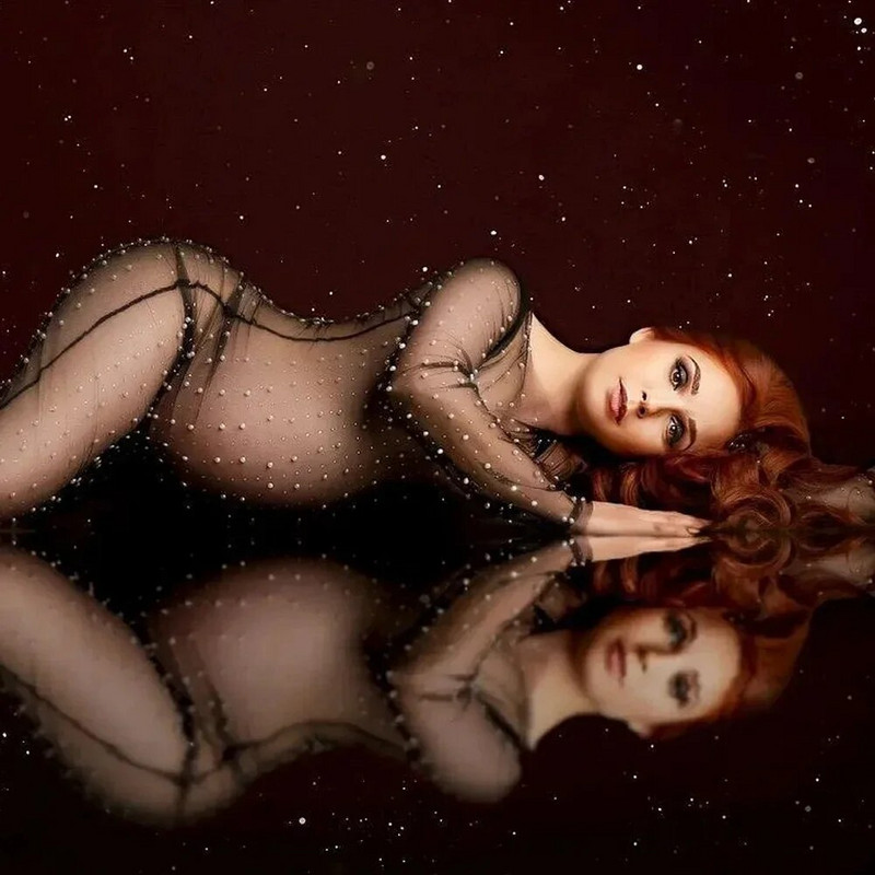 Pearl Rhinestone Motinystės suknelės Tiulio sijonas Fotosesijos kostiumas nėščioms moterims Seksualūs ilgomis rankovėmis nėštumo fotografavimo chalatai